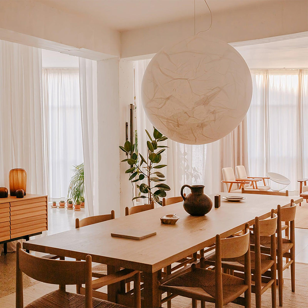 Moon Silk Pendant Lamp - Modern Hanging Light Fixture for Living Room & Dining Room Decor