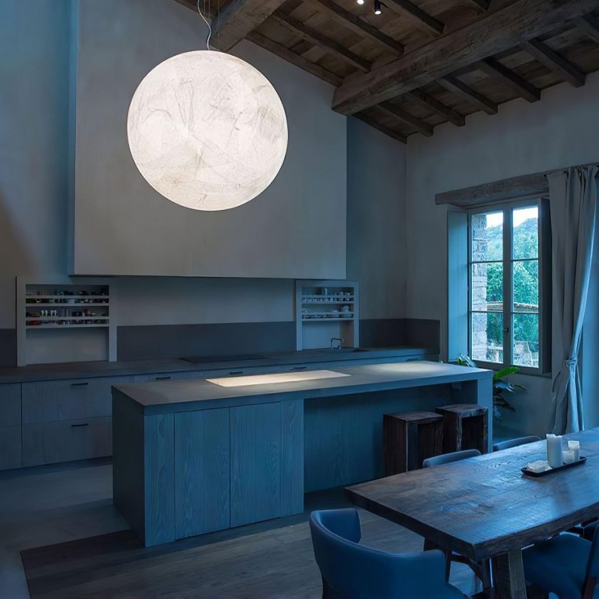 Moon Silk Pendant Lamp - Modern Hanging Light Fixture for Living Room & Dining Room Decor