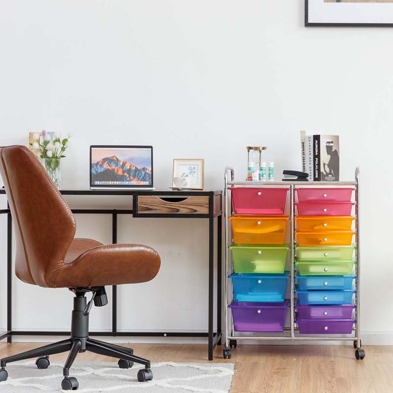15-Drawer Storage Drawer Cart Tools Scrapbook Paper Organizer Cart Office School Utility Cart Rolling Storage Cart with Wheels