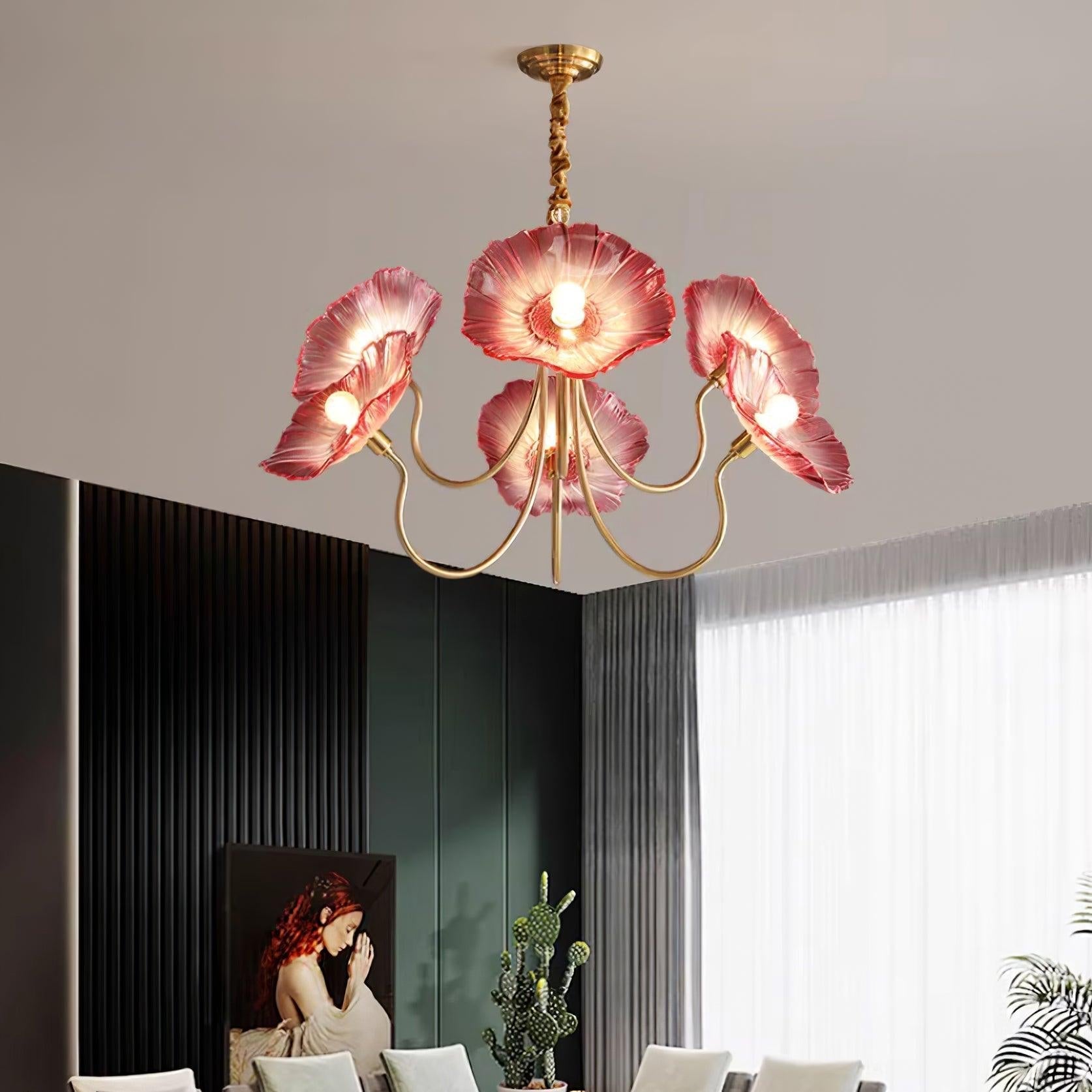 Murano Glass Flower Chandelier with Colorful Petals for Living Room, Dining Room & Entryway Lighting
