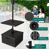 3-in-1 175 LBS Outdoor Refillable Umbrella Base with Table Tray & Wheels, Wood-Like Outdoor Side Table with Umbrella Stand