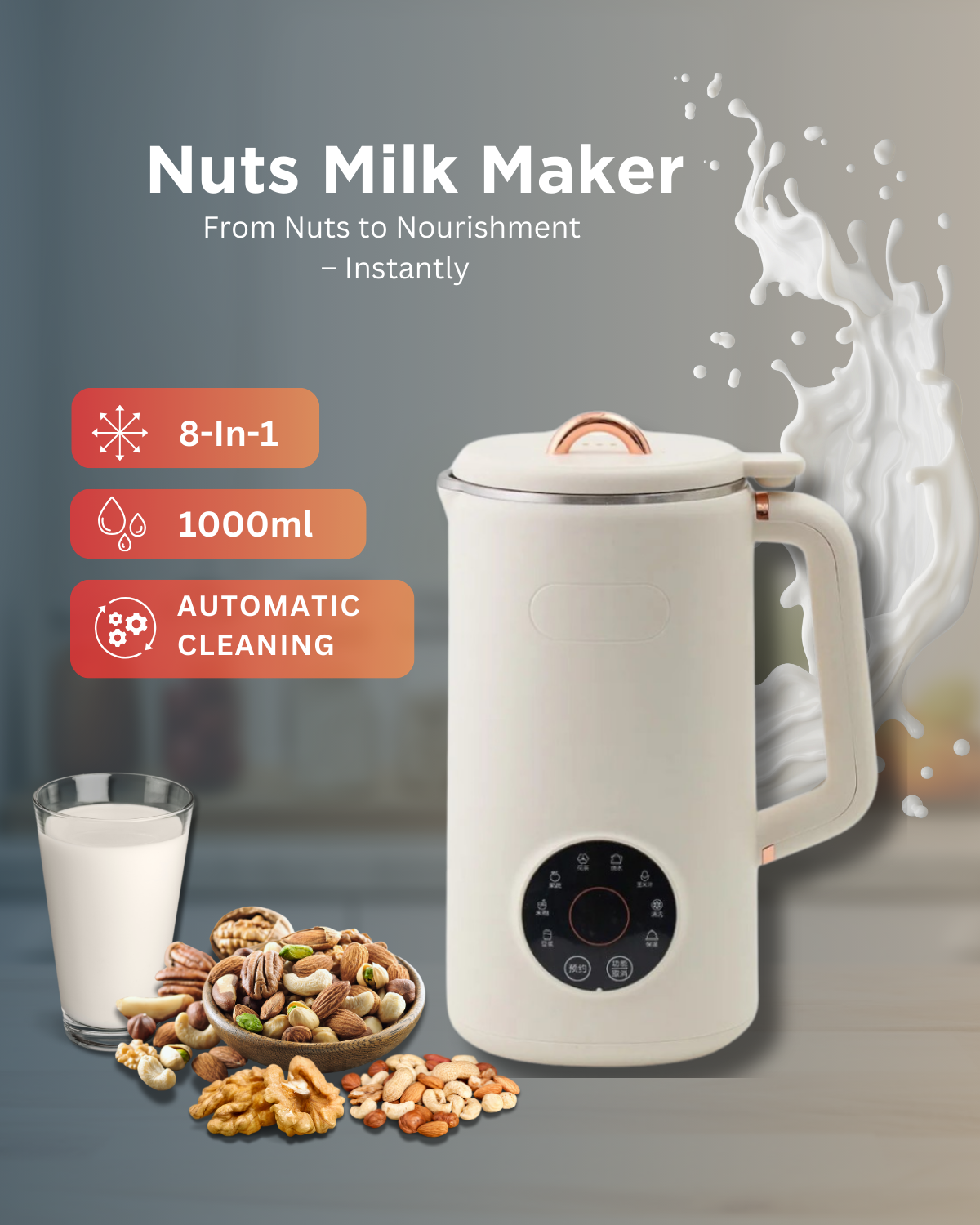 Nut Milk Maker Machine for Almond, Cashew, and Oat Milk - Easy to Use, BPA-Free, and Compact for Home Kitchen