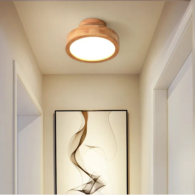Nordic Glow - Round Scandinavian Solid Wood Ceiling Lamp