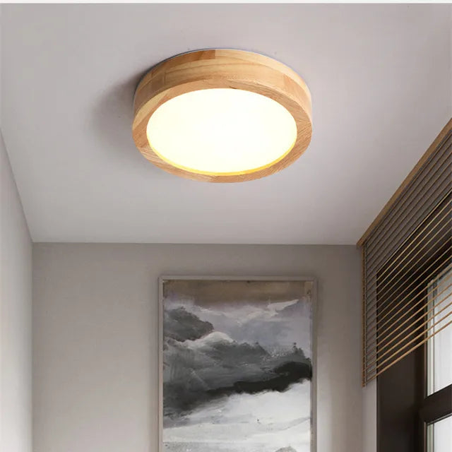Nordic Glow - Round Scandinavian Solid Wood Ceiling Lamp