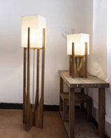 Japanese Style Walnut Floor Lamp - Solid Wood Design for Living Room & Bedroom Lighting