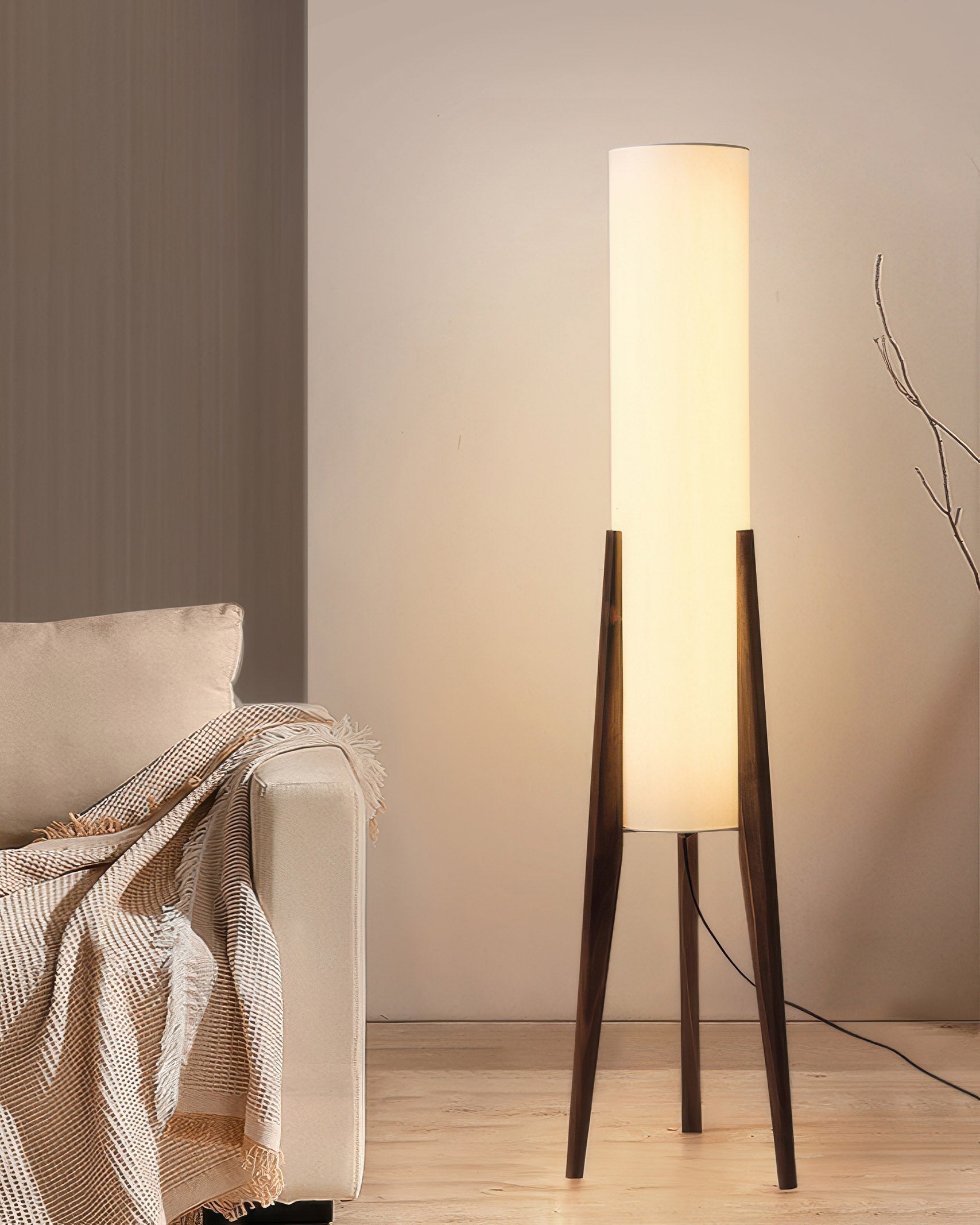 Solid Wood Walnut Floor Lamp - Modern Art Design for Living Room & Bedroom Lighting