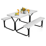 Outdoor Picnic Table Bench Set, All-Weather Dining Table Set, Metal Base Wood-Like Texture, Large Camping Table for Lawn Garden Backyard