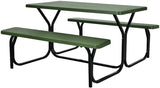 Outdoor Picnic Table Bench Set, All-Weather Dining Table Set, Metal Base Wood-Like Texture, Large Camping Table for Lawn Garden Backyard