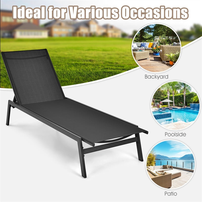 6-Position Fabric Chaise Lounge Chair Outdoor Sun Lounger for Pool Patio Deck Lawn