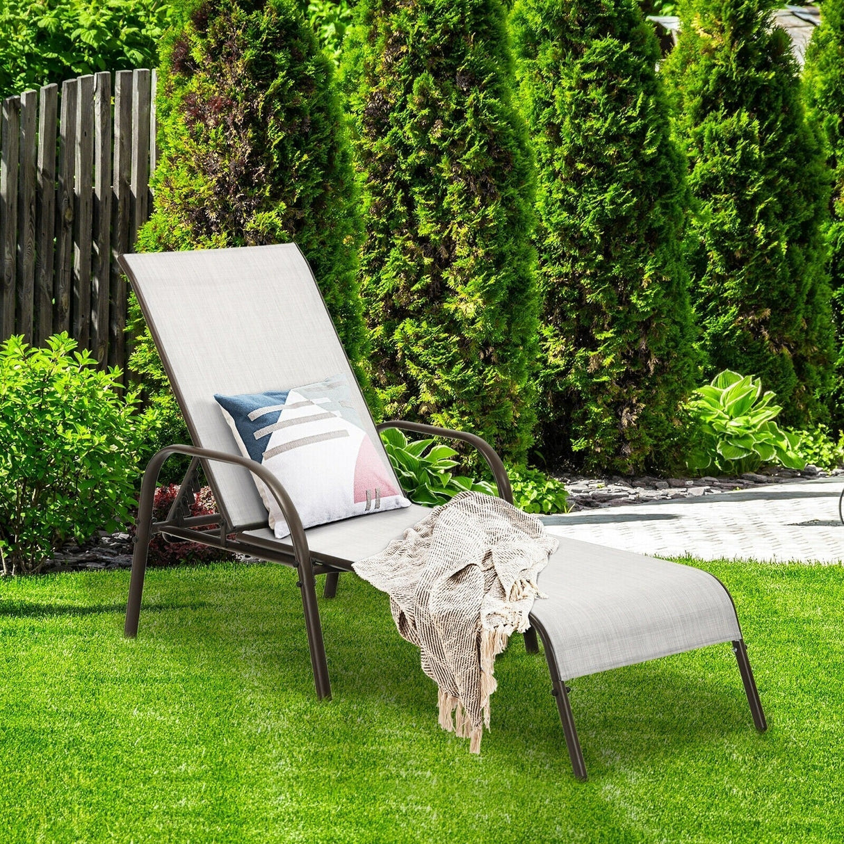 5-Position Fabric Folding Outdoor Chaise Lounge Chair, Lightweight Pool Chair Patio Lawn Recliner Sun Lounger