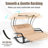 2-Person Patio Hammock Bed Swing Chair Extra Large Outdoor Rocking Chaise Lounge with Adjustable Canopy and Wheels