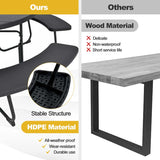 8 Person HDPE Outside Table & Bench Set, Outdoor Round Picnic Table with 4 Built-in Benches, Umbrella Hole, Metal Frame