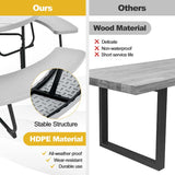 8 Person HDPE Outside Table & Bench Set, Outdoor Round Picnic Table with 4 Built-in Benches, Umbrella Hole, Metal Frame