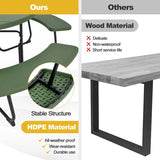 8 Person HDPE Outside Table & Bench Set, Outdoor Round Picnic Table with 4 Built-in Benches, Umbrella Hole, Metal Frame