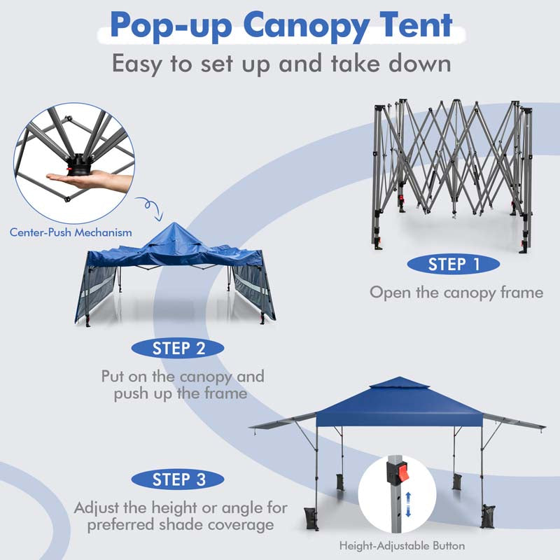 10 x 17.6 FT Outdoor Instant Pop-up Canopy Tent for Market Picnic with Dual Half Awnings & Wheeled Bag