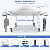 10 x 17.6 FT Outdoor Instant Pop-up Canopy Tent for Market Picnic with Dual Half Awnings & Wheeled Bag