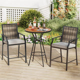 Outdoor Metal Bar Stools Set of 2 with Rattan Back, Armrest, Fabric Seat & Cushions, Counter Height Patio Bar Chairs for Poolside, Porch, Backyard