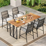 Outdoor Metal Bar Stools Set of 2 with Rattan Back, Armrest, Fabric Seat & Cushions, Counter Height Patio Bar Chairs for Poolside, Porch, Backyard