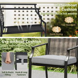 Outdoor Metal Bar Stools Set of 2 with Rattan Back, Armrest, Fabric Seat & Cushions, Counter Height Patio Bar Chairs for Poolside, Porch, Backyard