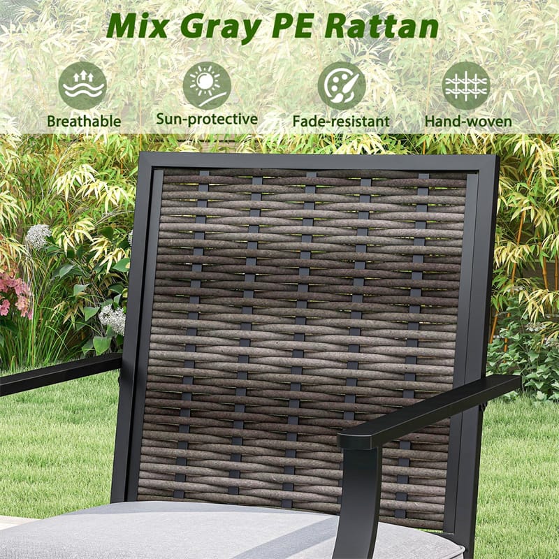 Outdoor PE Wicker Swivel Bar Stools Set of 2, Metal Frame Counter Height Patio Chairs with Back & Cushions for Patio, Garden, Deck