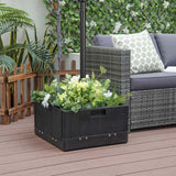 3-in-1 175 LBS Outdoor Refillable Umbrella Base with Table Tray & Wheels, Wood-Like Outdoor Side Table with Umbrella Stand