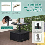 3-in-1 175 LBS Outdoor Refillable Umbrella Base with Table Tray & Wheels, Wood-Like Outdoor Side Table with Umbrella Stand