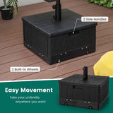 3-in-1 175 LBS Outdoor Refillable Umbrella Base with Table Tray & Wheels, Wood-Like Outdoor Side Table with Umbrella Stand