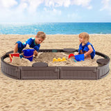 6FT Oval Outdoor Sandbox with Cover, Built-in Corner Seat & Bottom Liner, All Weather Kids Sand Play Station for Backyard Beach