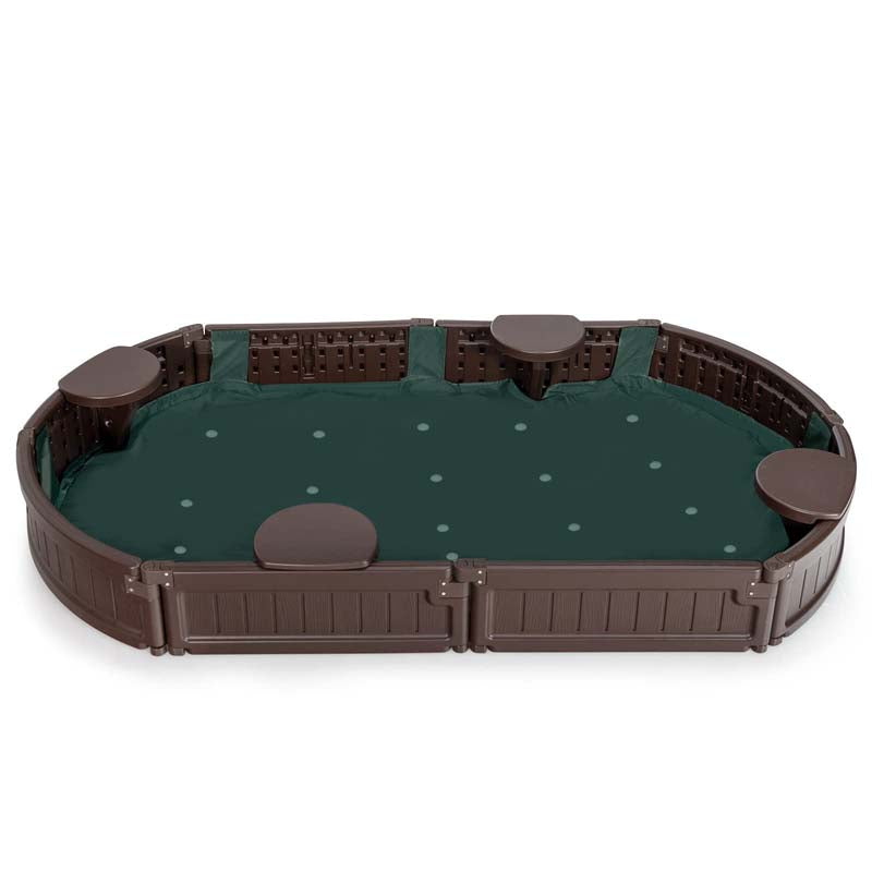 6FT Oval Outdoor Sandbox with Cover, Built-in Corner Seat & Bottom Liner, All Weather Kids Sand Play Station for Backyard Beach