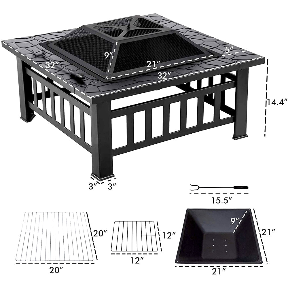 3 in 1 Wood Burning Outdoor Fire Pit - Patio Wood Fireplace