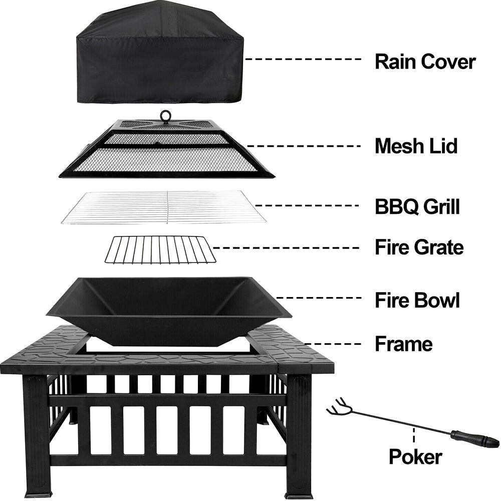 3 in 1 Wood Burning Outdoor Fire Pit - Patio Wood Fireplace