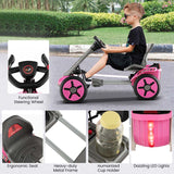 4-Wheel Folding Pedal Go Kart for Kids with 2-Position Adjustable Steering Wheel & Seat, 12V Battery Powered Ride On Pedal Car Toy