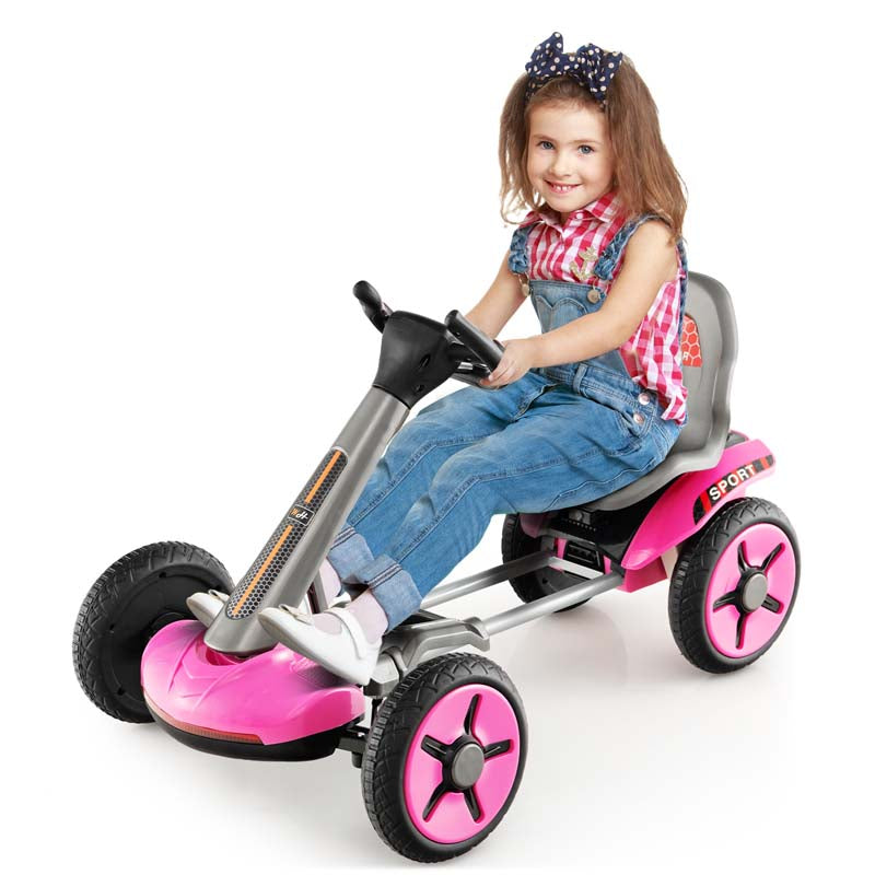 4-Wheel Folding Pedal Go Kart for Kids with 2-Position Adjustable Steering Wheel & Seat, 12V Battery Powered Ride On Pedal Car Toy
