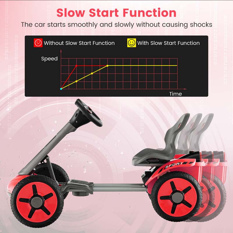 4-Wheel Folding Pedal Go Kart for Kids with 2-Position Adjustable Steering Wheel & Seat, 12V Battery Powered Ride On Pedal Car Toy