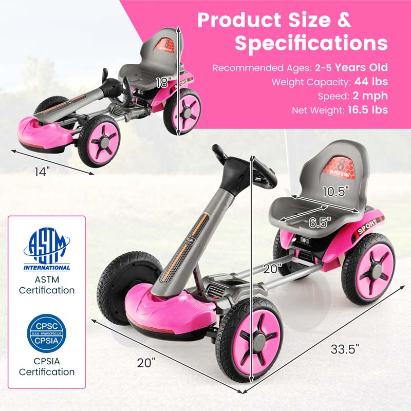 4-Wheel Folding Pedal Go Kart for Kids with 2-Position Adjustable Steering Wheel & Seat, 12V Battery Powered Ride On Pedal Car Toy