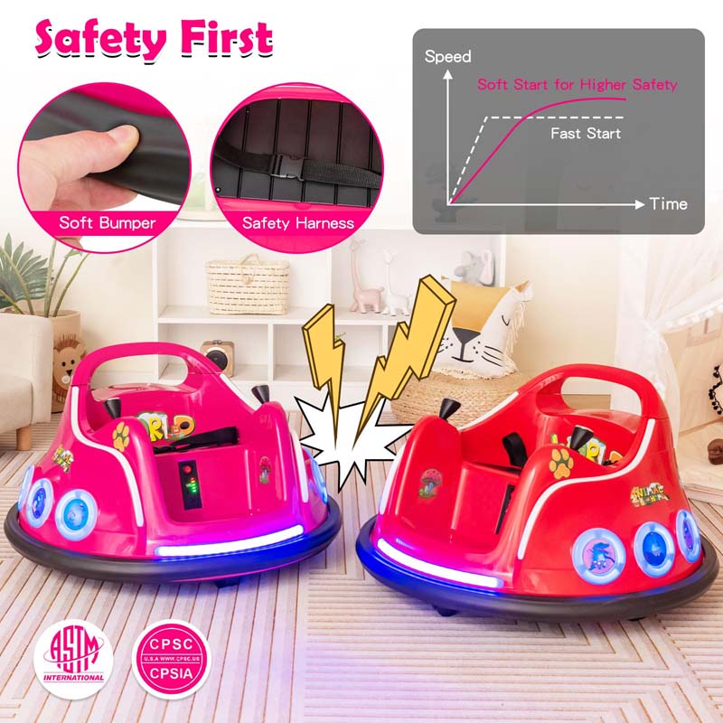 Electric Toddler Bumper Car with Remote Control, Flashing LED Light & Music, 12V Battery Powered Baby Ride on Bumper Toy Car
