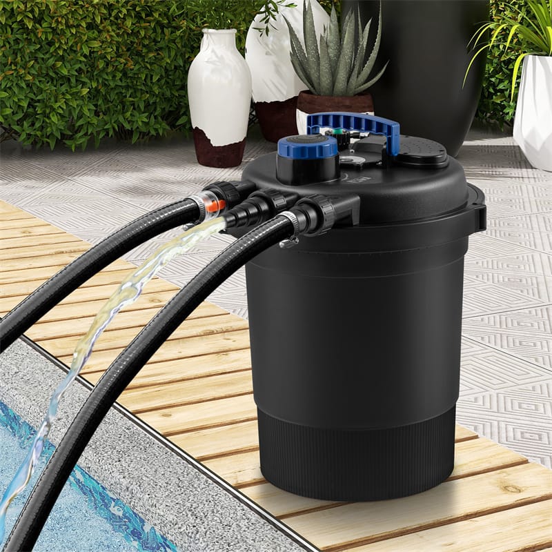 4000 Gallons Pond Pressure Bio Filter with 13W UV-C Light, Bio Balls & 4 Adapters for 1321 Gal Koi Fish Ponds & 2642 Gal Ornamental Ponds
