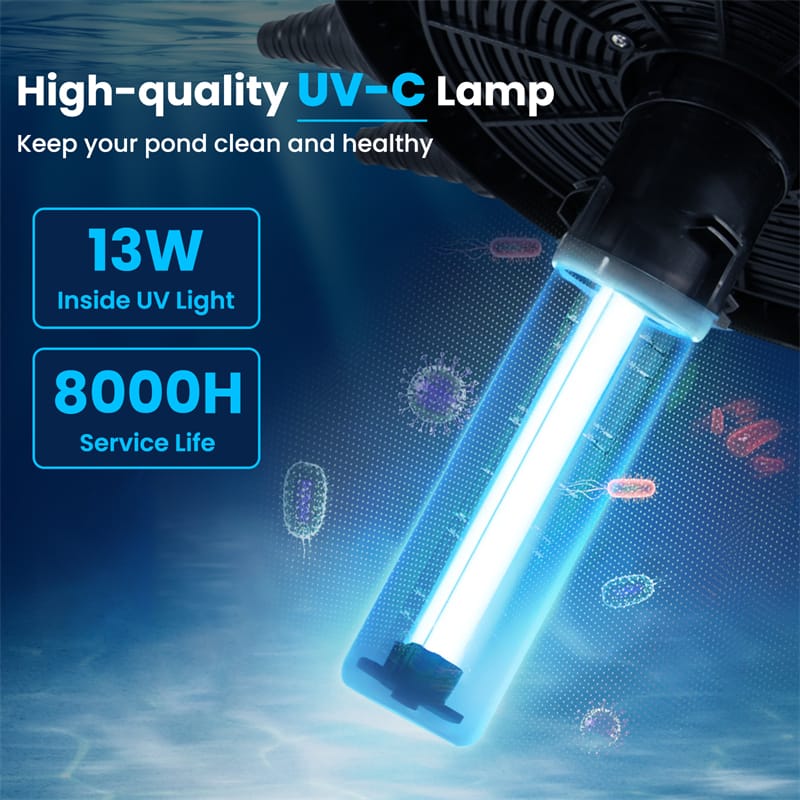 4000 Gallons Pond Pressure Bio Filter with 13W UV-C Light, Bio Balls & 4 Adapters for 1321 Gal Koi Fish Ponds & 2642 Gal Ornamental Ponds