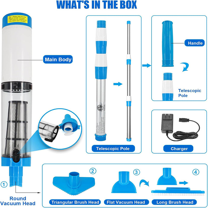 3 in 1 Cordless Pool Vacuum Cleaner | Rechargeable, Powerful Suction & Ideal for Effortless Pool Cleaning