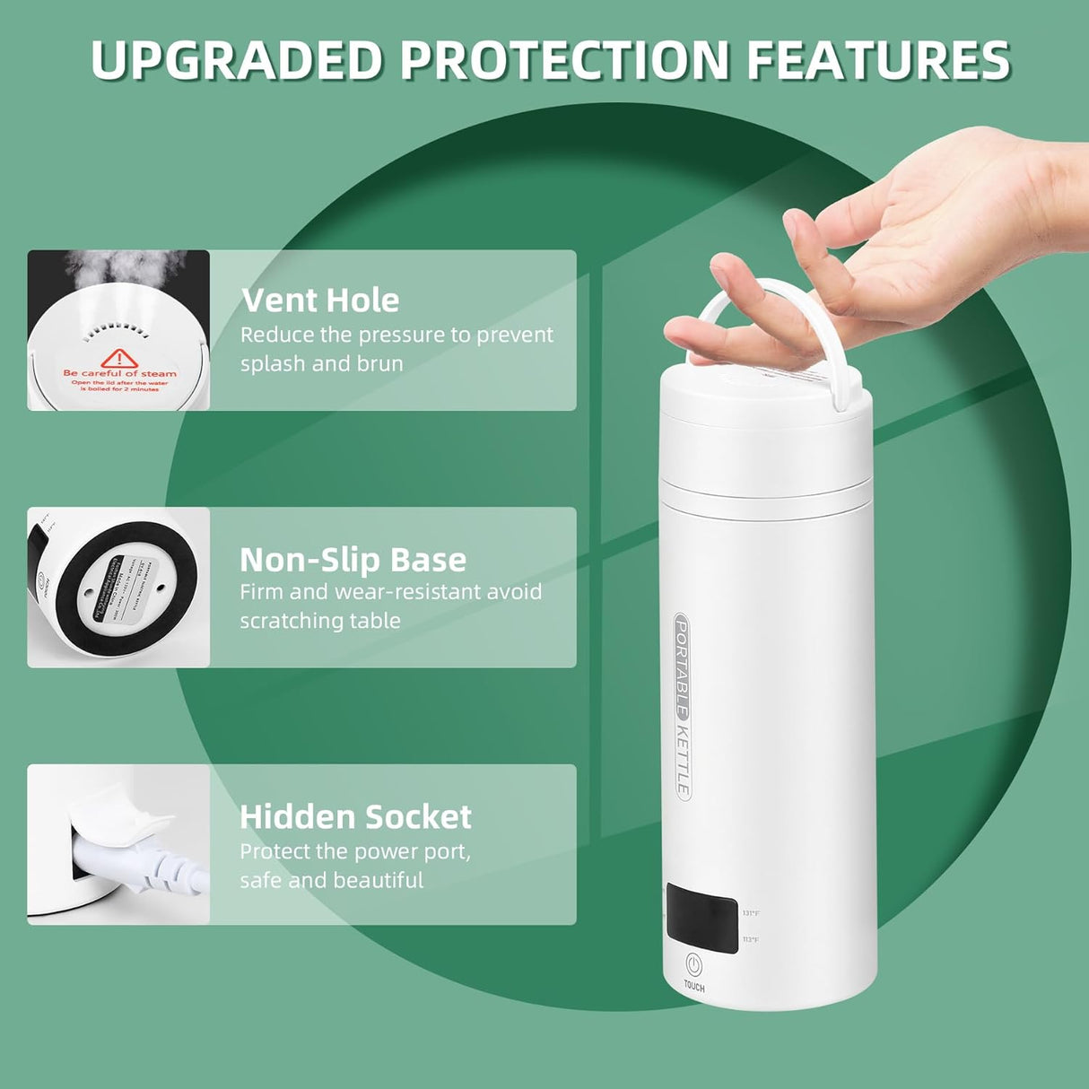 Portable Electric Travel Kettle with Auto Shut-Off - Compact 1L Water Boiler for Camping, Hiking, and Travel