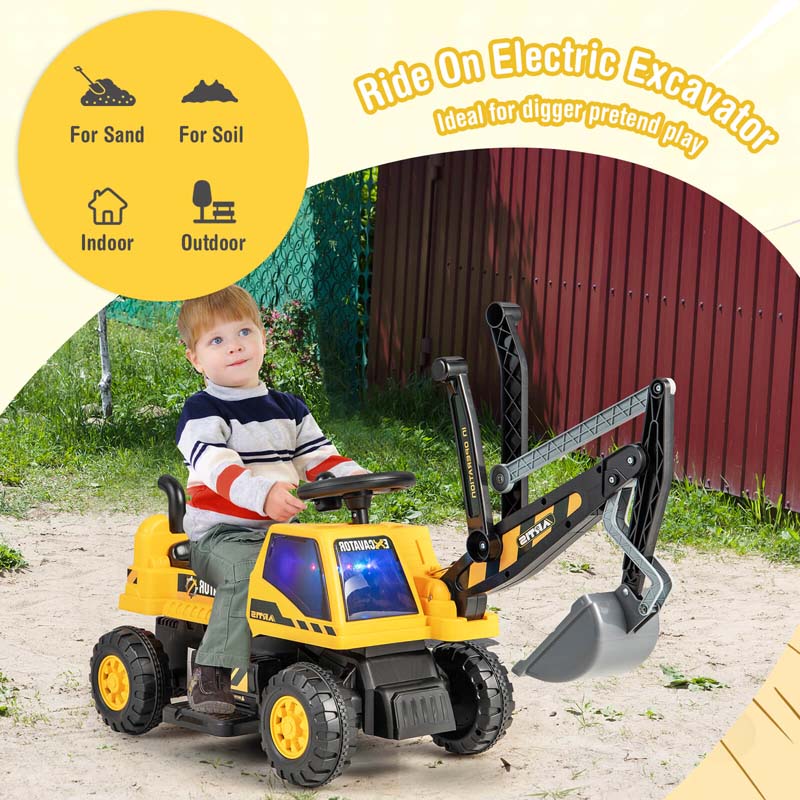 6V Battery Powered Kids Ride On Excavator Bulldozer Loader Toy Car with Front Digger Shovel, Electric Construction Vehicle for Kids
