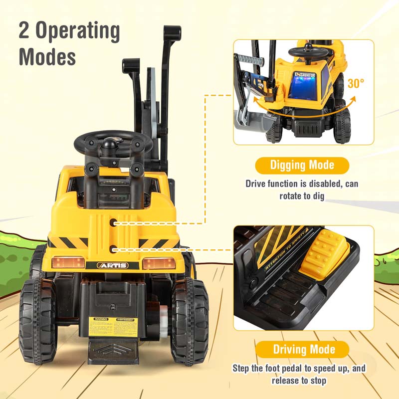 6V Battery Powered Kids Ride On Excavator Bulldozer Loader Toy Car with Front Digger Shovel, Electric Construction Vehicle for Kids