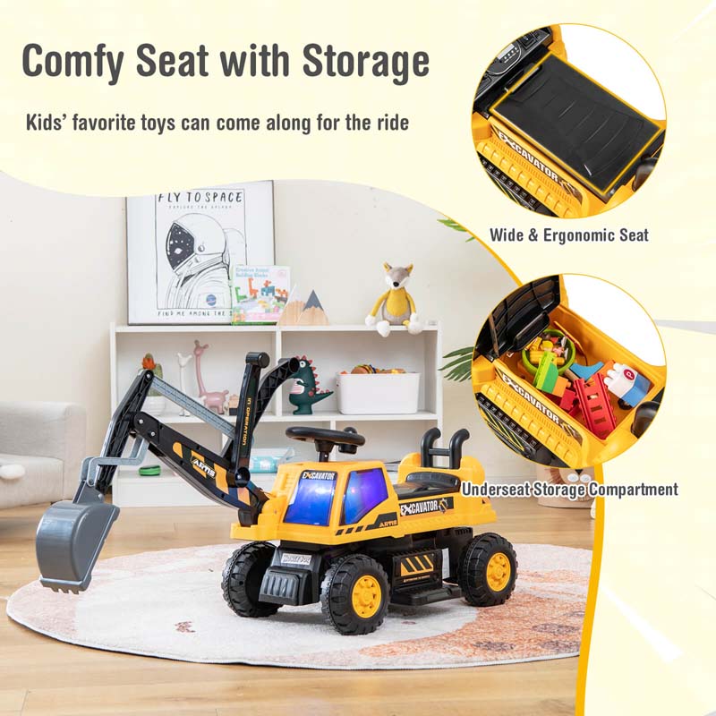 6V Battery Powered Kids Ride On Excavator Bulldozer Loader Toy Car with Front Digger Shovel, Electric Construction Vehicle for Kids