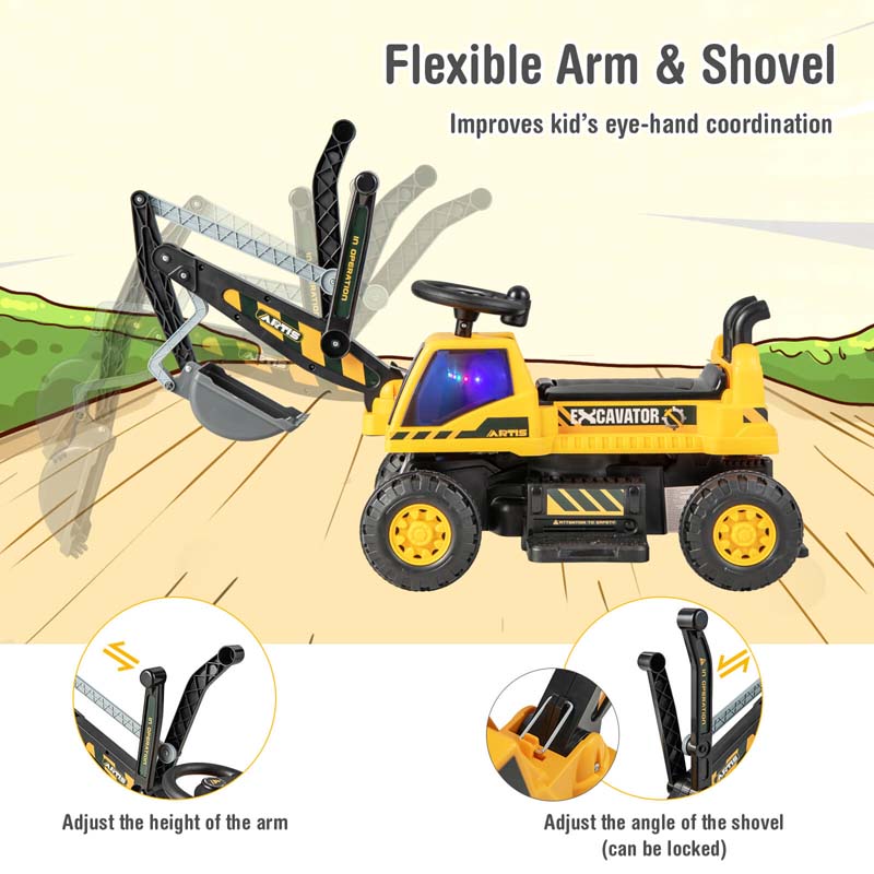 6V Battery Powered Kids Ride On Excavator Bulldozer Loader Toy Car with Front Digger Shovel, Electric Construction Vehicle for Kids