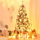 6/7.5/9FT Pre-Lit Hinged Artificial Christmas Tree, Premium PVC Snow Flocked Pine Tree with Metal Stand