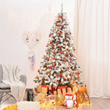 6/7.5/9FT Pre-Lit Hinged Artificial Christmas Tree, Premium PVC Snow Flocked Pine Tree with Metal Stand