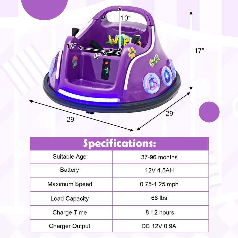 Electric Toddler Bumper Car with Remote Control, Flashing LED Light & Music, 12V Battery Powered Baby Ride on Bumper Toy Car