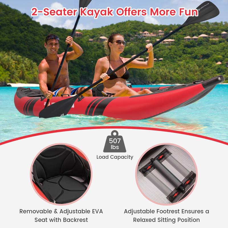 2-Person Inflatable Kayak Set with 2 Aluminium Oars & Repair Kit, 12.5Ft 507lbs Portable Fishing Touring Kayaks for Adults
