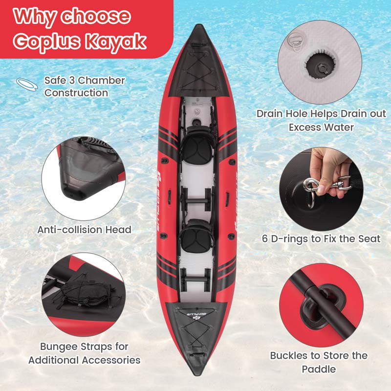 2-Person Inflatable Kayak Set with 2 Aluminium Oars & Repair Kit, 12.5Ft 507lbs Portable Fishing Touring Kayaks for Adults