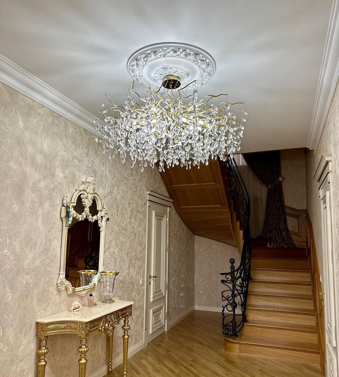 French Style Crystal Chandelier with Branch Design for Living Room & Dining Room Lighting